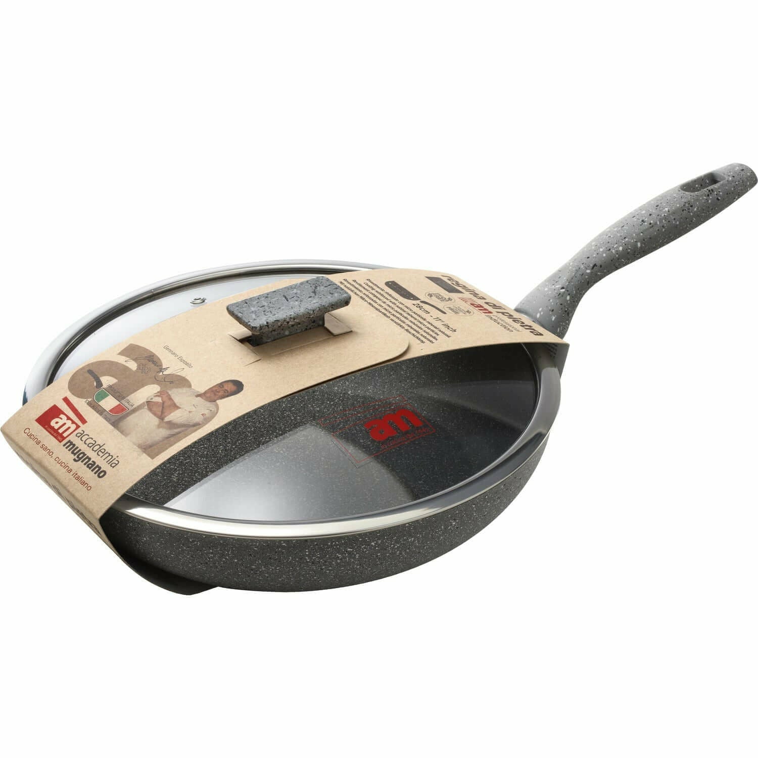 ACCADEMIA MUGNANO - Padella antiaderente con coperchio in vetro Regina di pietra Induction - diametro 28 cm